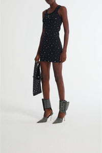 Robe courte côtelée ornée d'empiècements miroir - Black