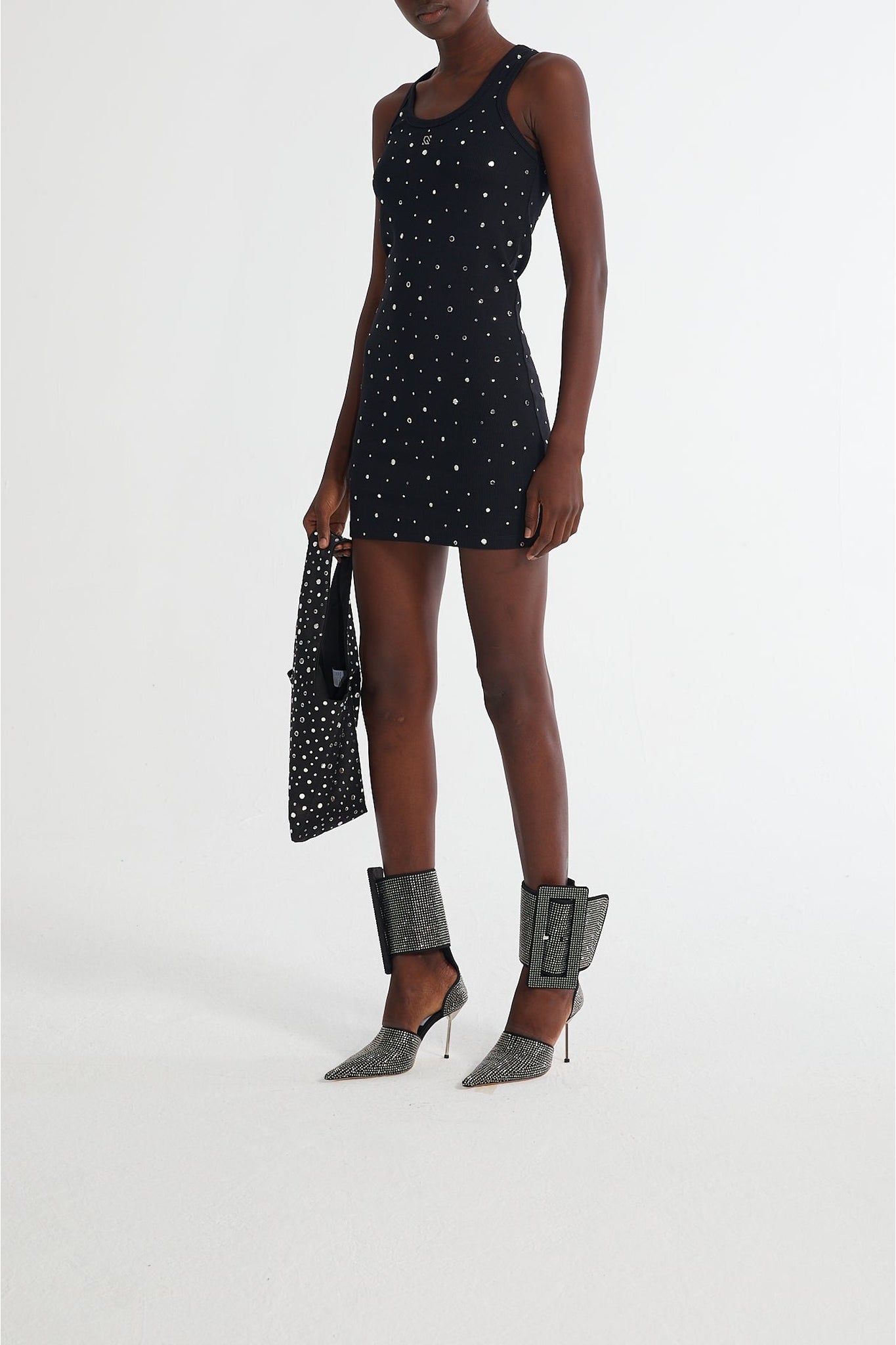 Robe courte côtelée ornée d'empiècements miroir - Black