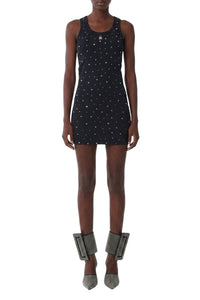 Robe courte côtelée ornée d'empiècements miroir - Black