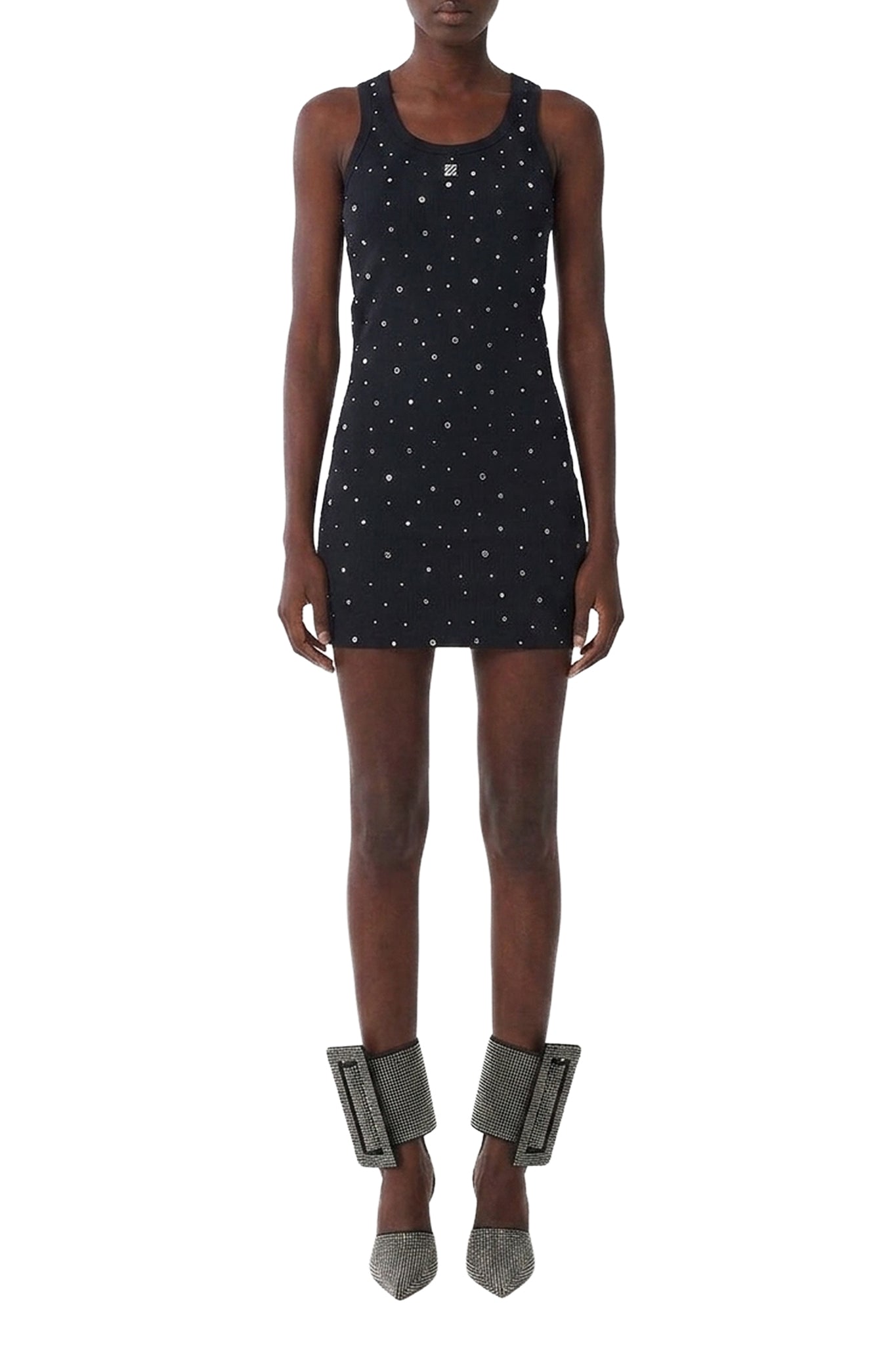 Robe courte côtelée ornée d'empiècements miroir - Black