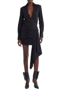 Robe chemise drapée à boucle en soie - Black