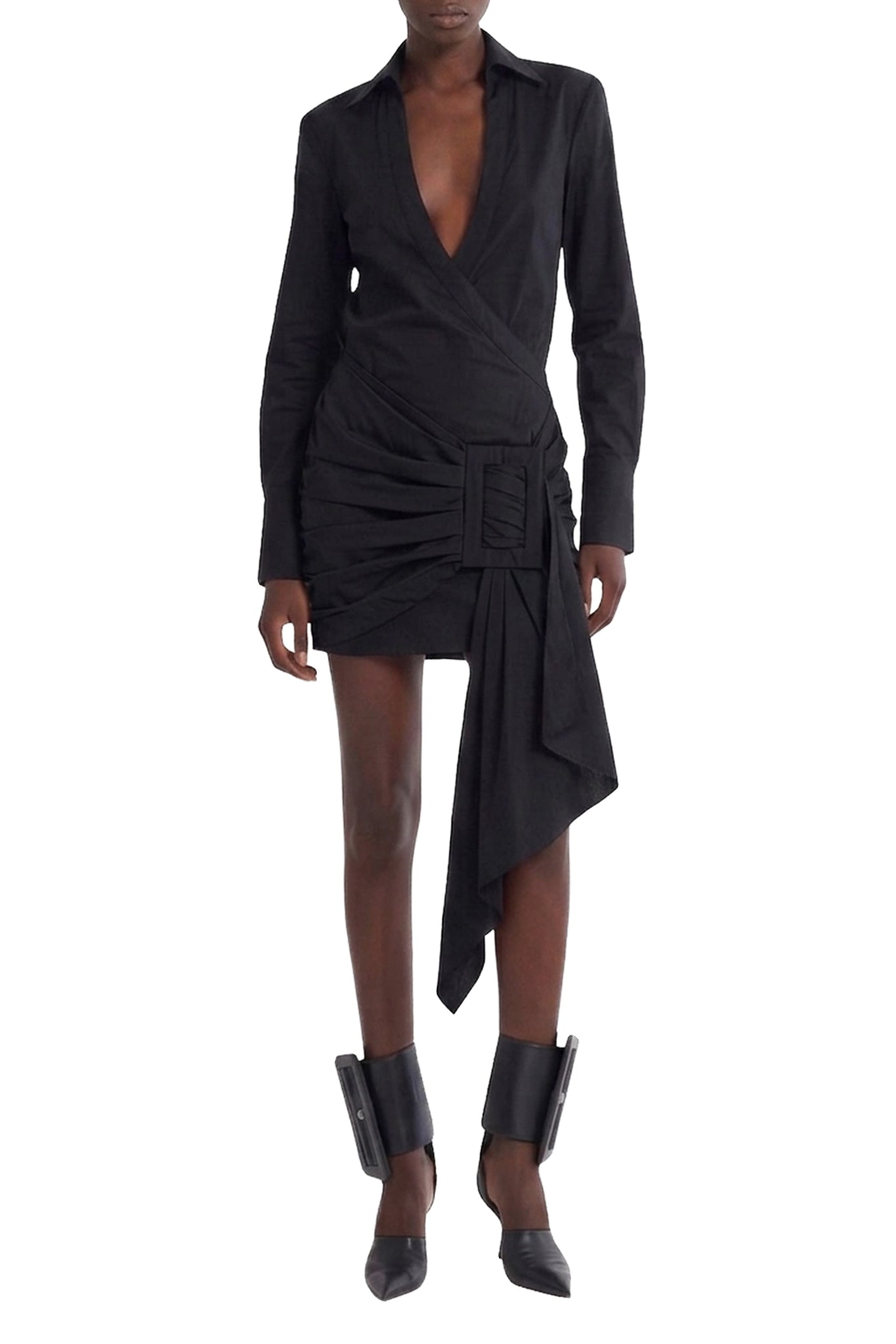 Robe chemise drapée à boucle en soie - Black