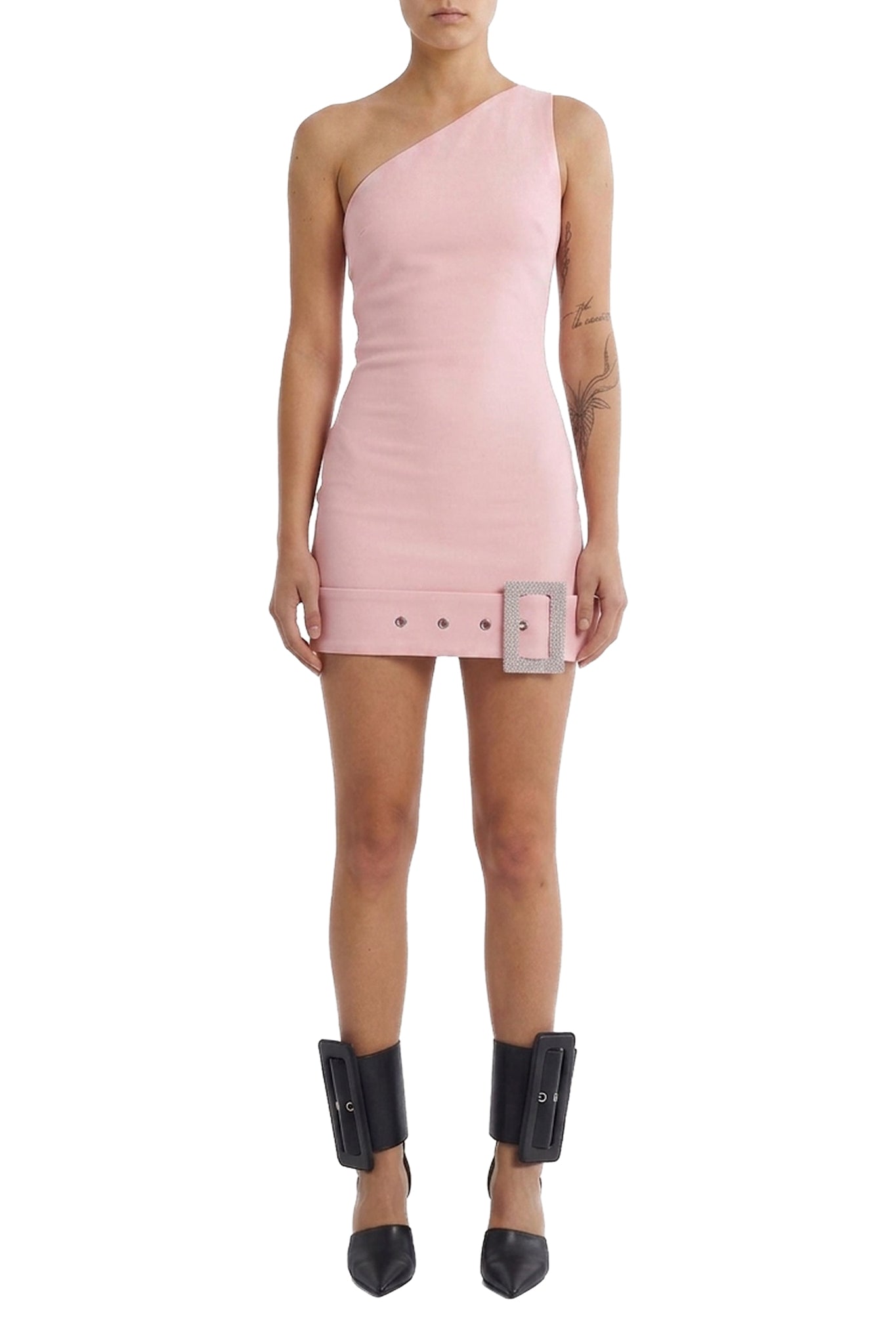 Robe courte asymétrique à boucle strassée - Light Pink