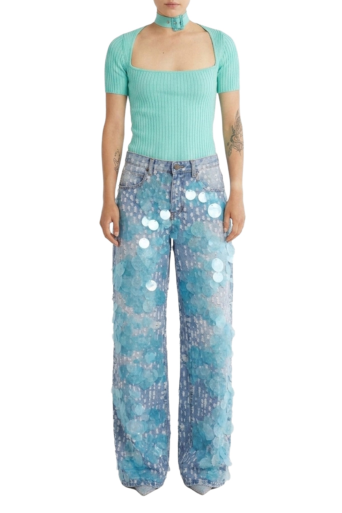 Top à col choker - Turquoise