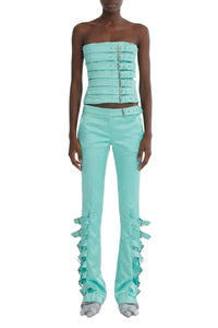 Pantalon flare à détails sangles - Turquoise