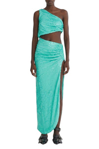 Jupe longue fendue à sequins - Aquamarine