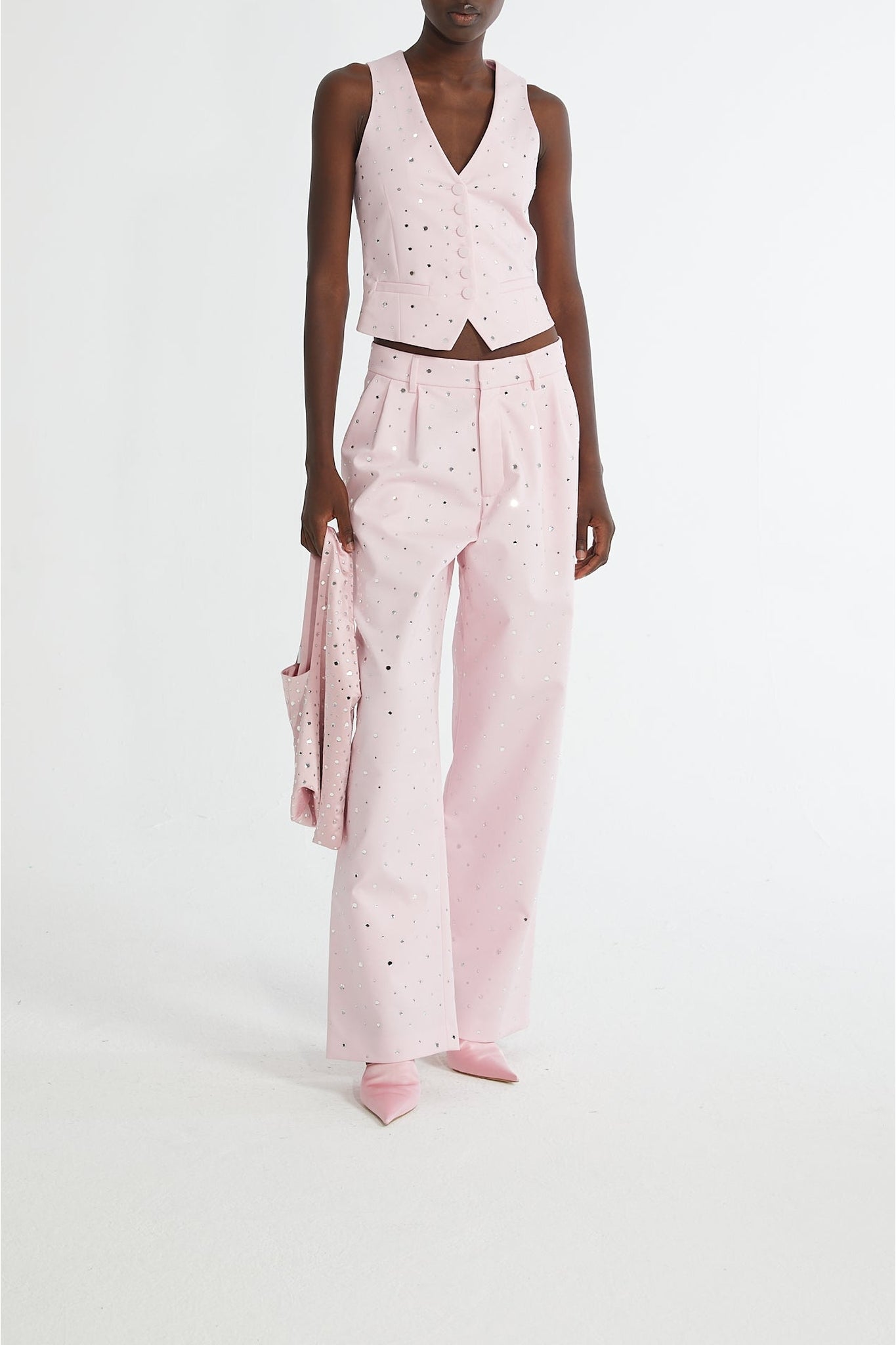 Veste tailleur ornée d'empiècements miroir - Pink