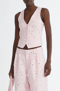 Veste tailleur ornée d'empiècements miroir - Pink