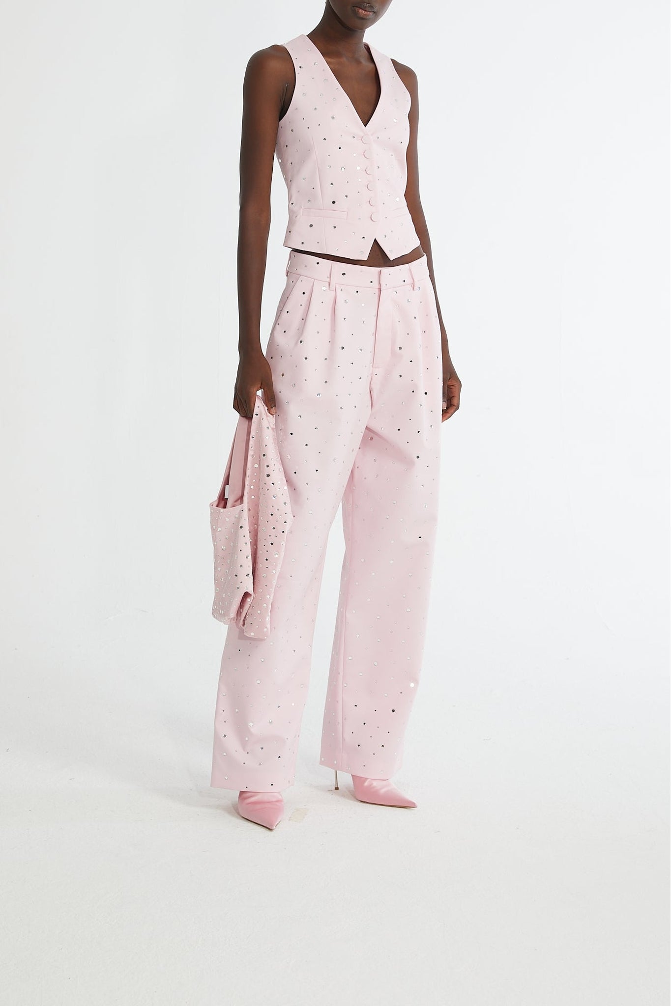 Veste tailleur ornée d'empiècements miroir - Pink