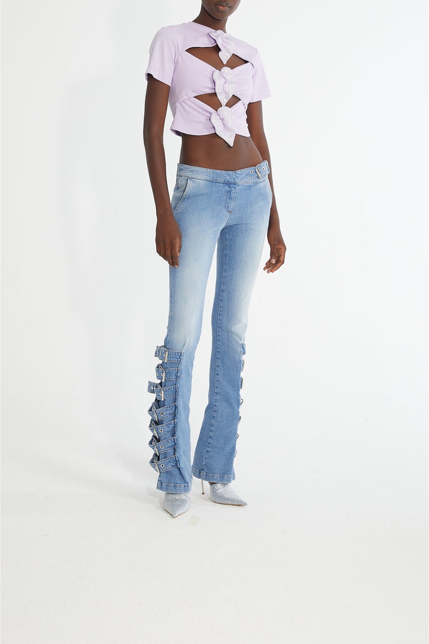 T-shirt à découpes avec détails fleuris - Lilac