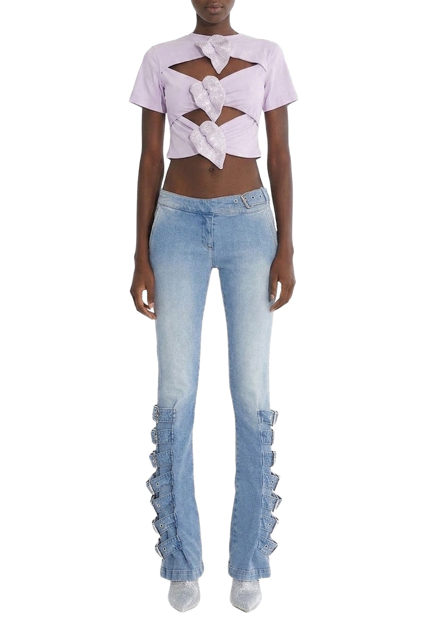 T-shirt à découpes avec détails fleuris - Lilac