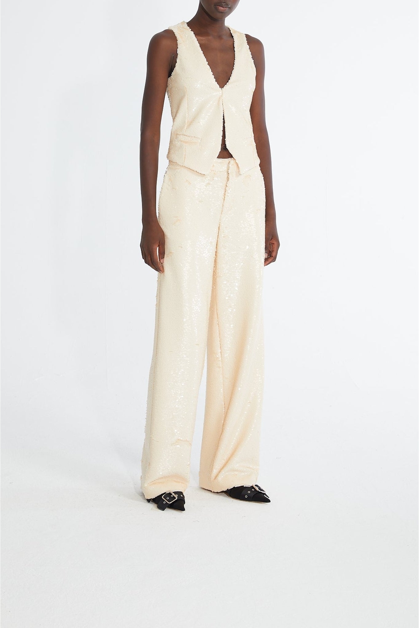 Veste tailleur ornée de sequins - Beige