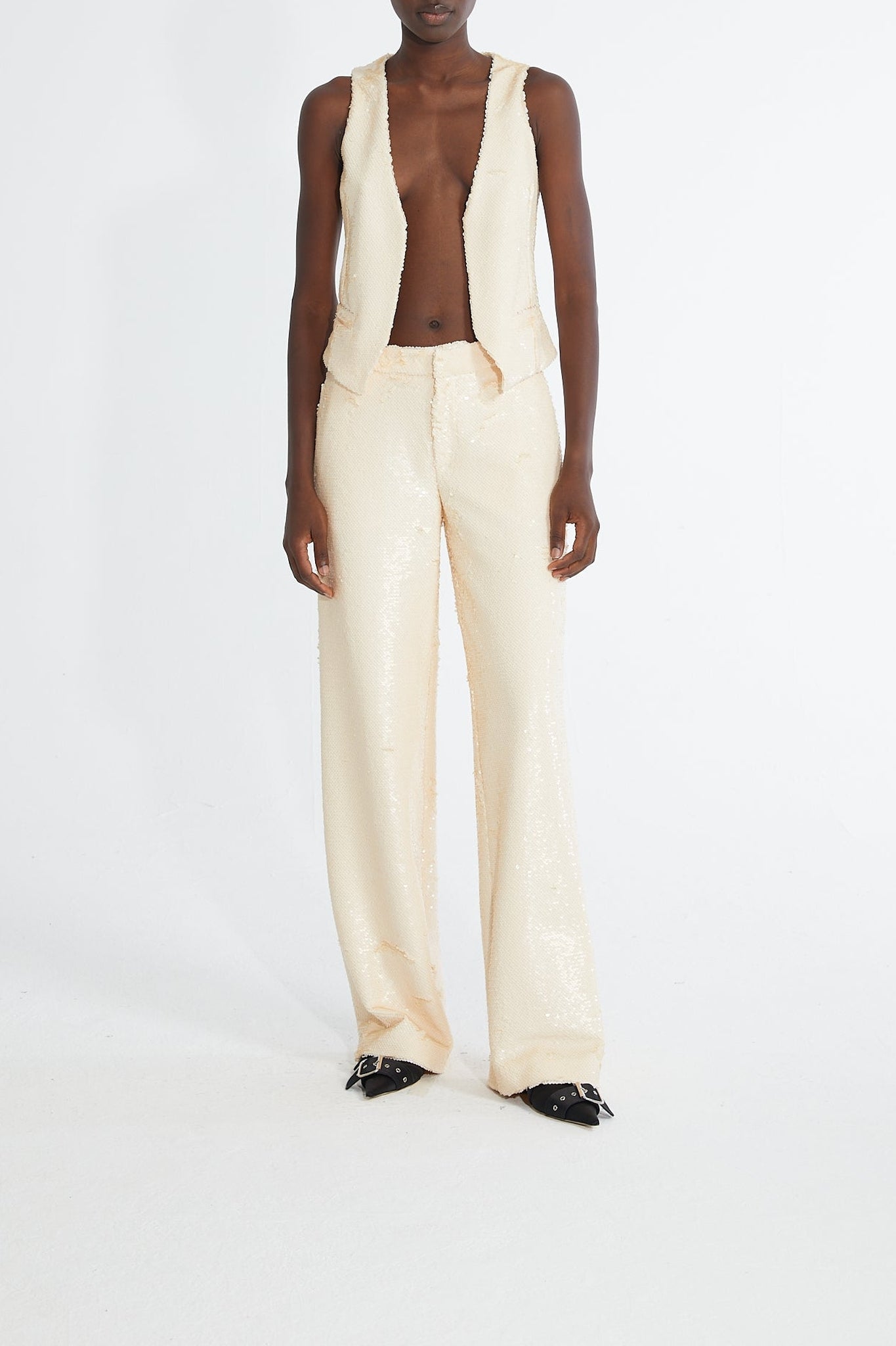 Veste tailleur ornée de sequins - Beige