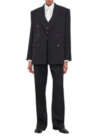 Blazer à double boutonnage en laine - Black Pinstripe