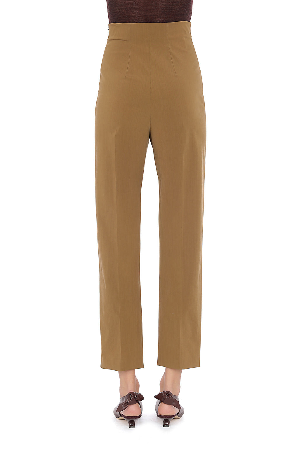 Pantalon taille haute à jambes droites en laine - Green