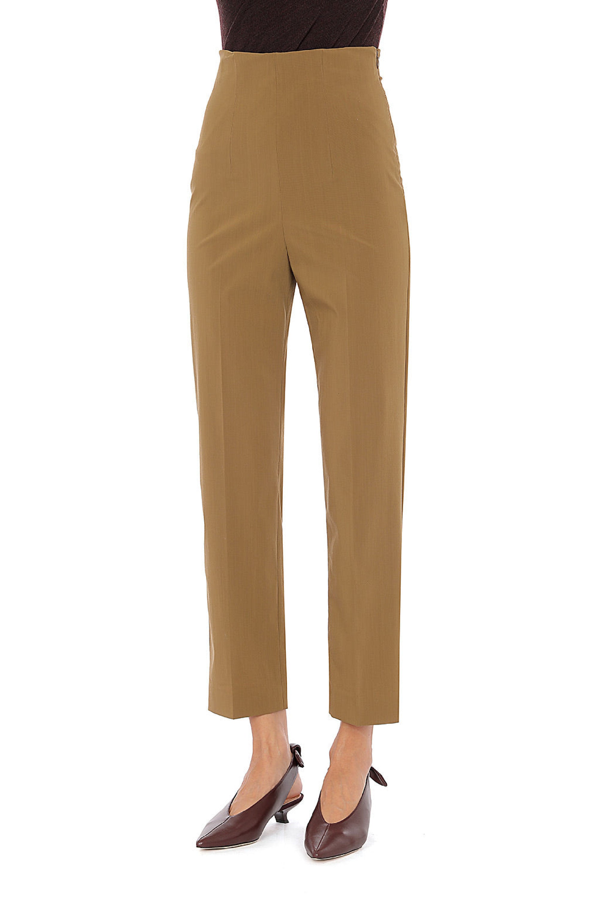 Pantalon taille haute à jambes droites en laine - Green