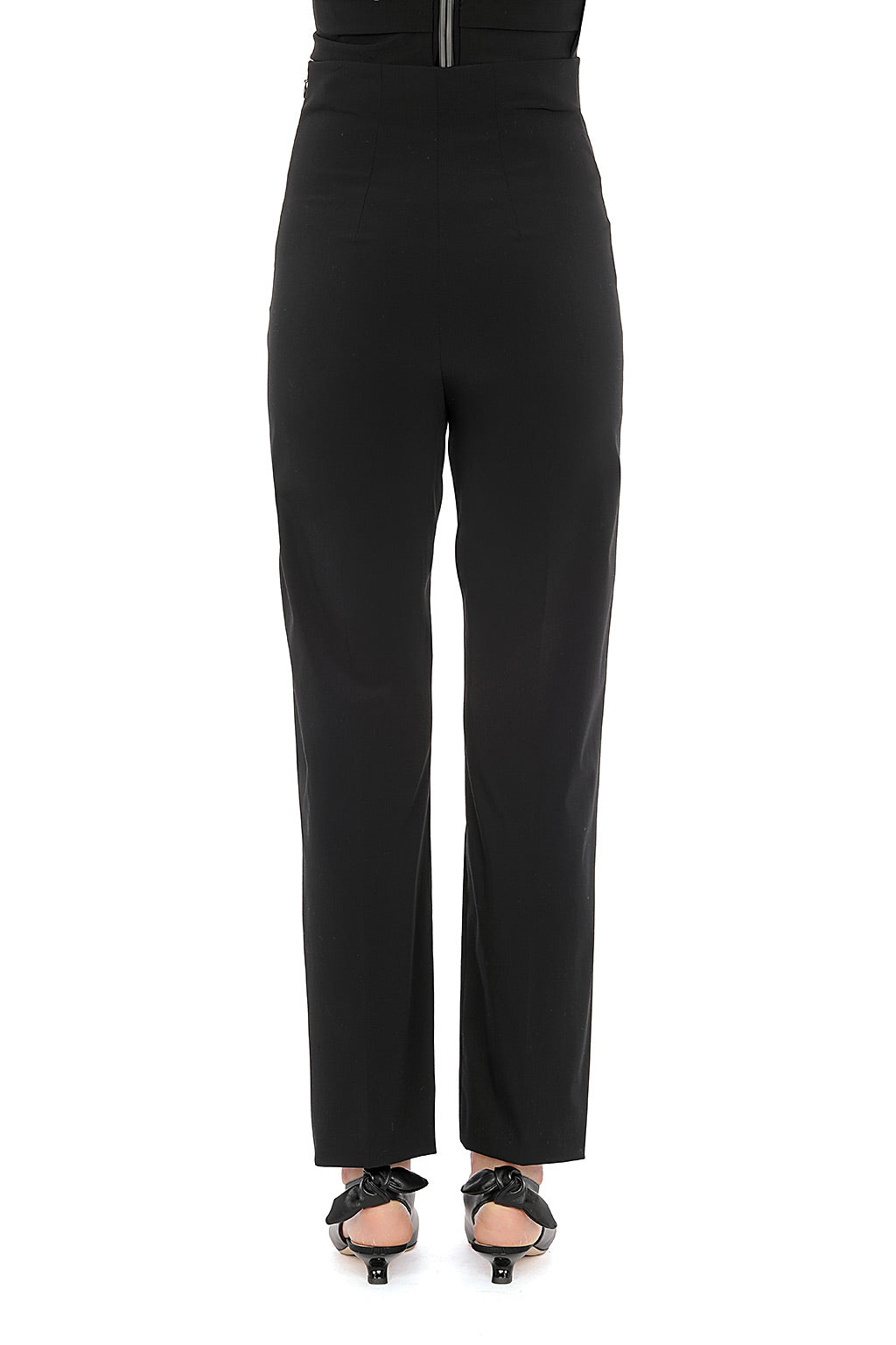 Pantalon taille haute à jambes droites en laine - Black