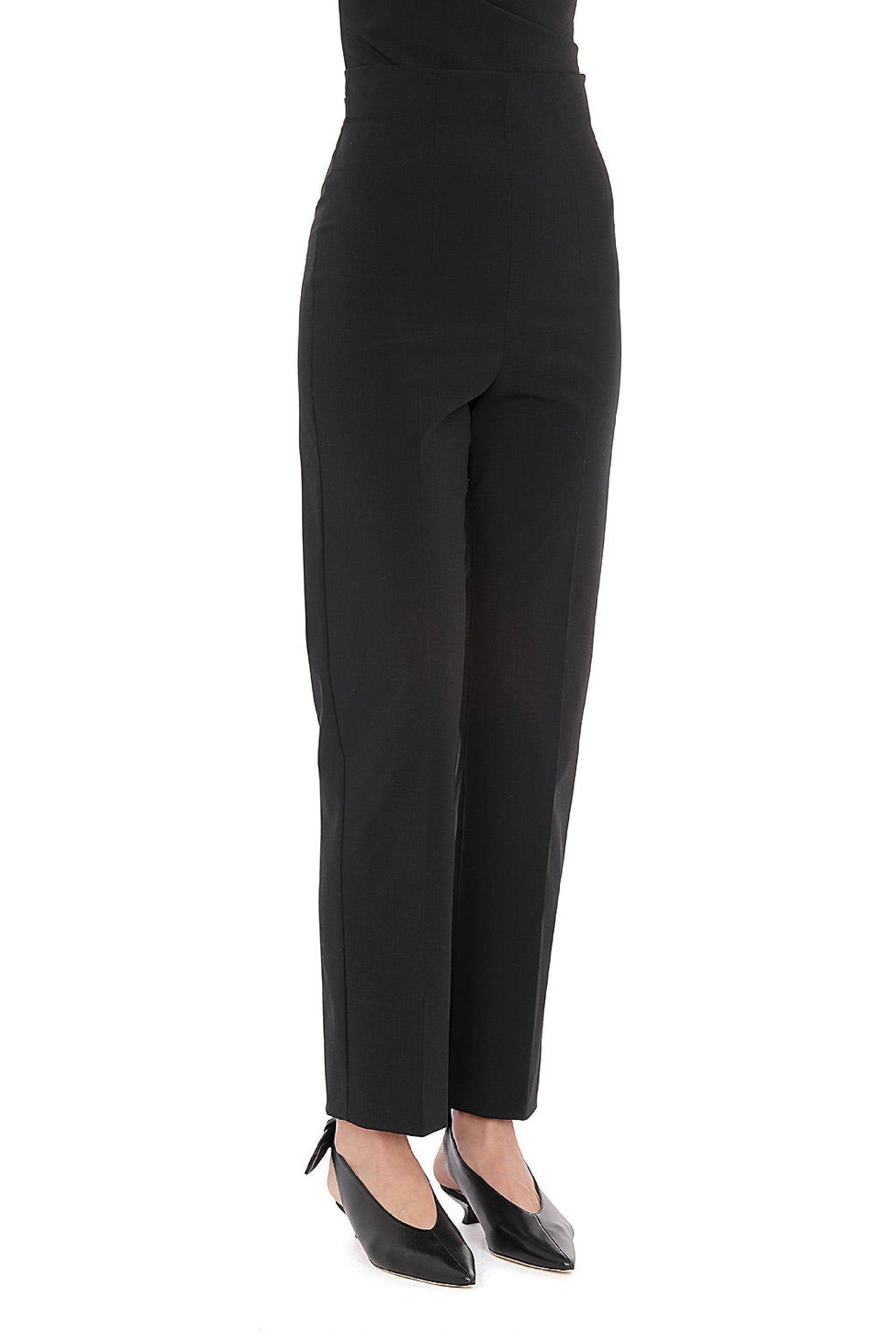 Pantalon taille haute à jambes droites en laine - Black