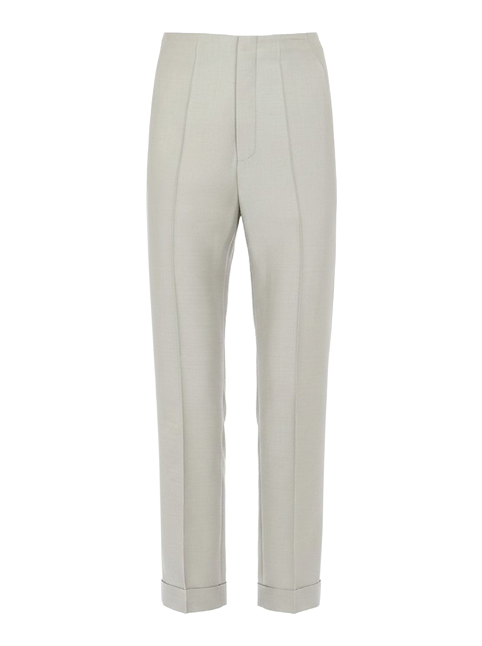 Pantalon droit avec revers en laine - Ice Grey