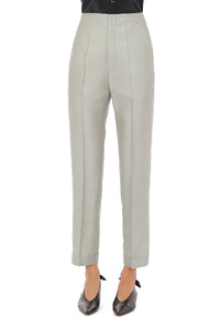 Pantalon droit avec revers en laine - Ice Grey