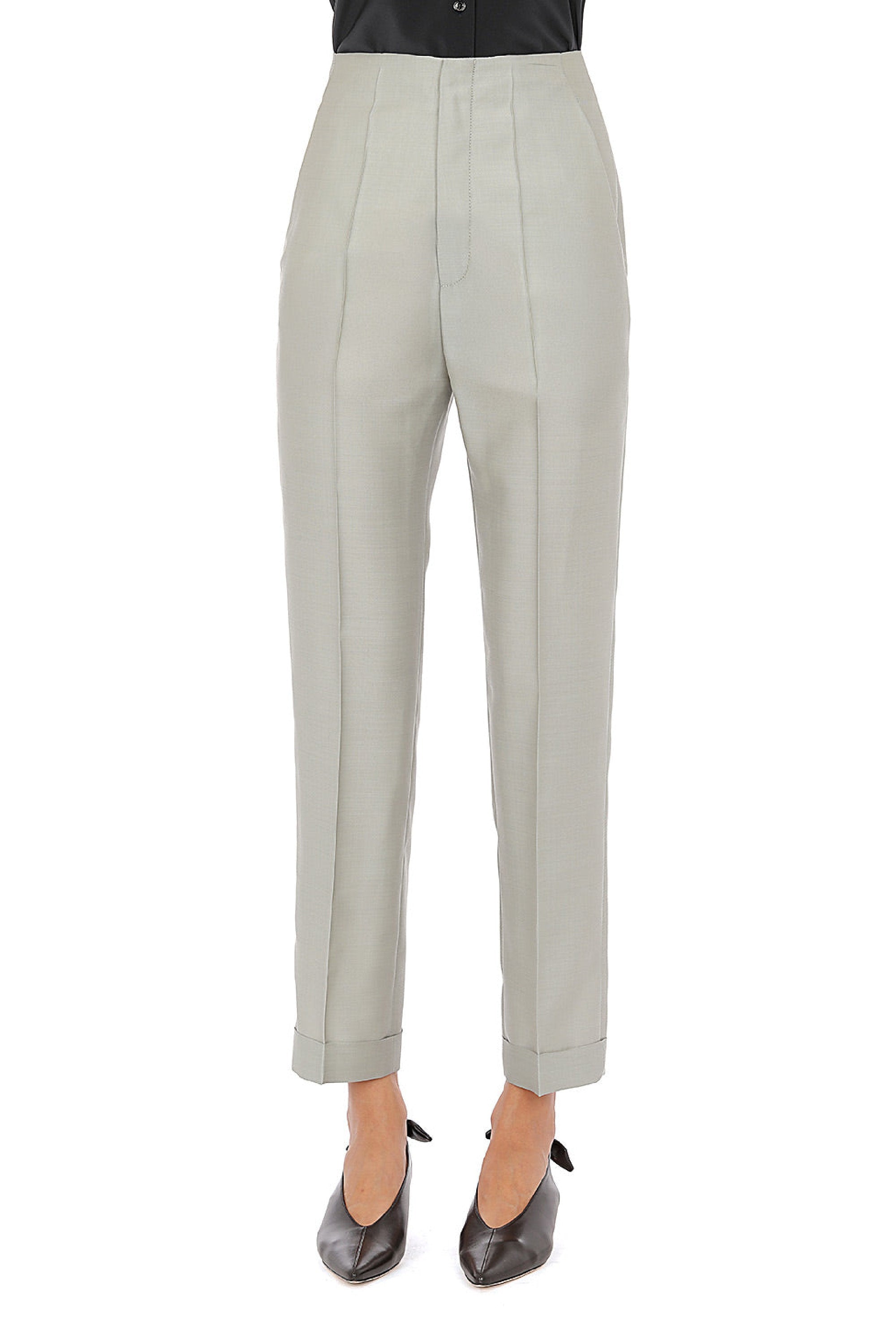 Pantalon droit avec revers en laine - Ice Grey