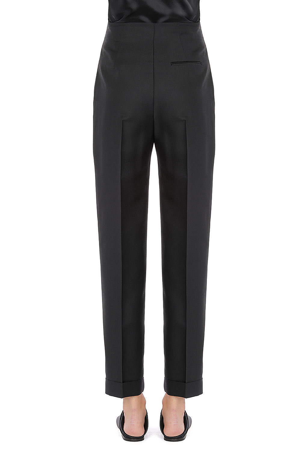 Pantalon droit avec revers en laine - Black