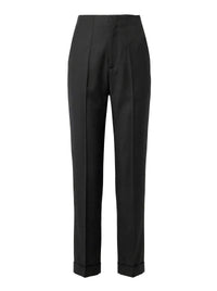 Pantalon droit avec revers en laine - Black