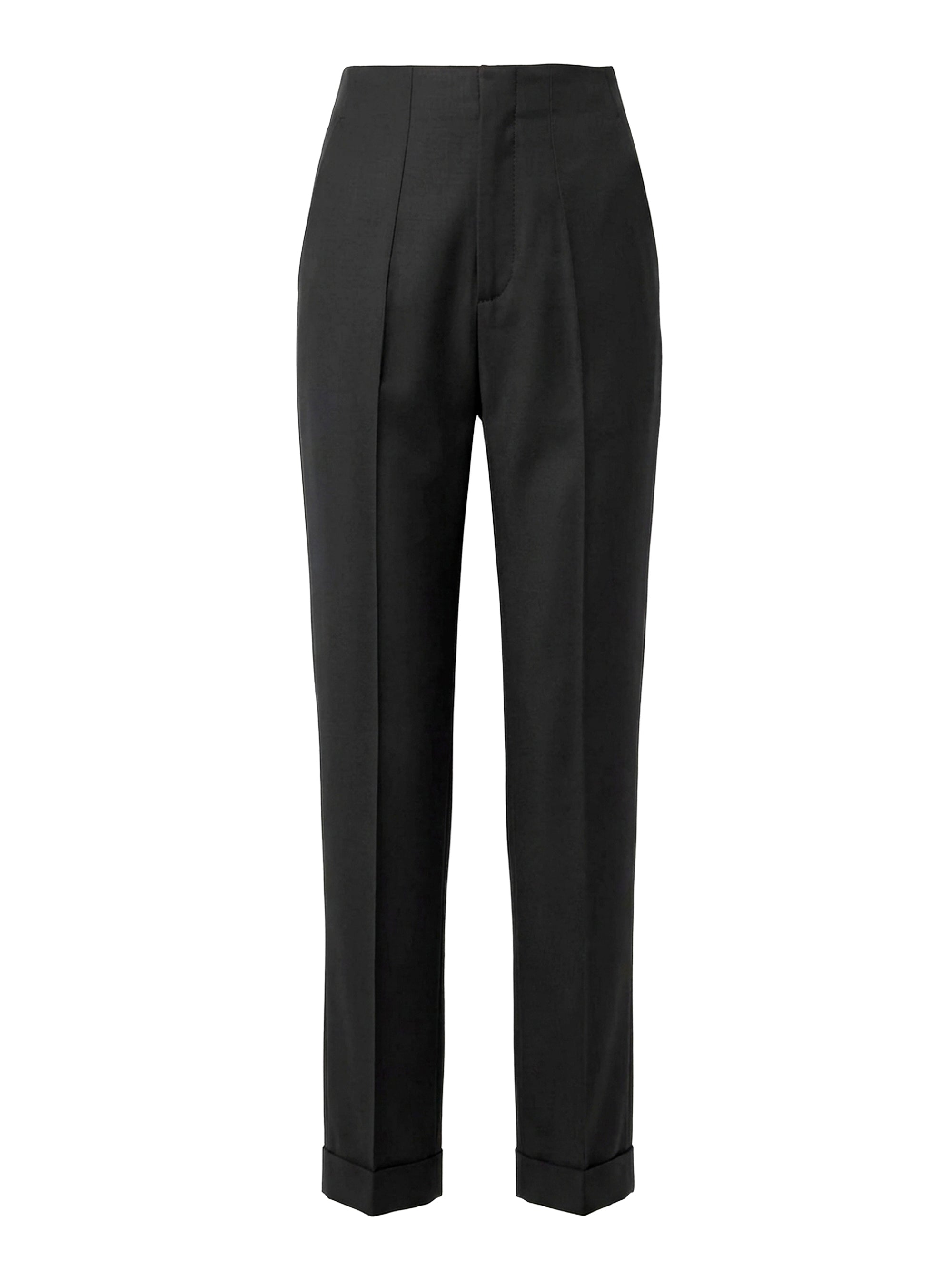 Pantalon droit avec revers en laine - Black