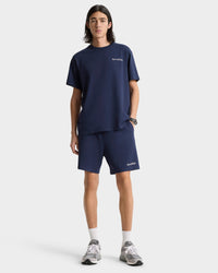 Serif Logo Gym Short - Navy & White