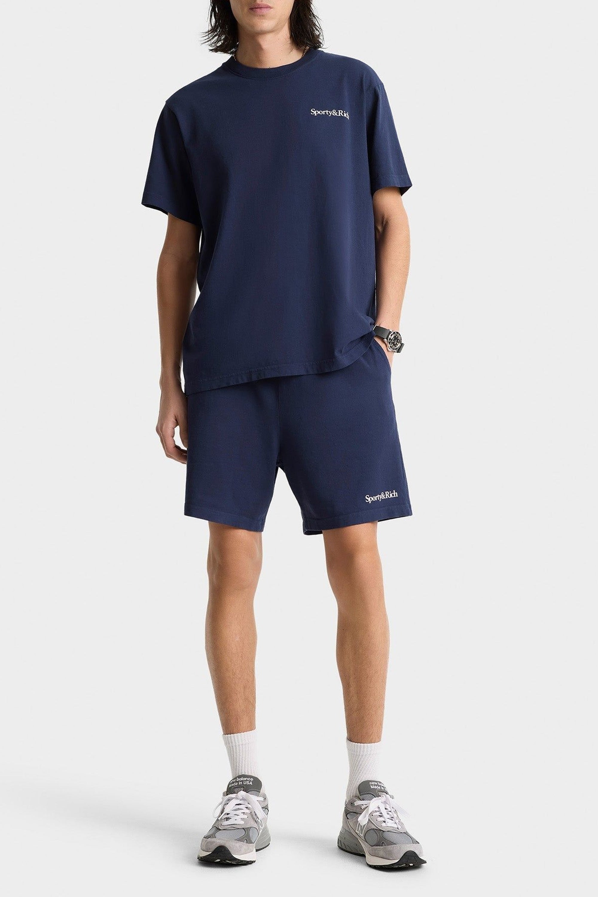 Serif Logo Gym Short - Navy & White