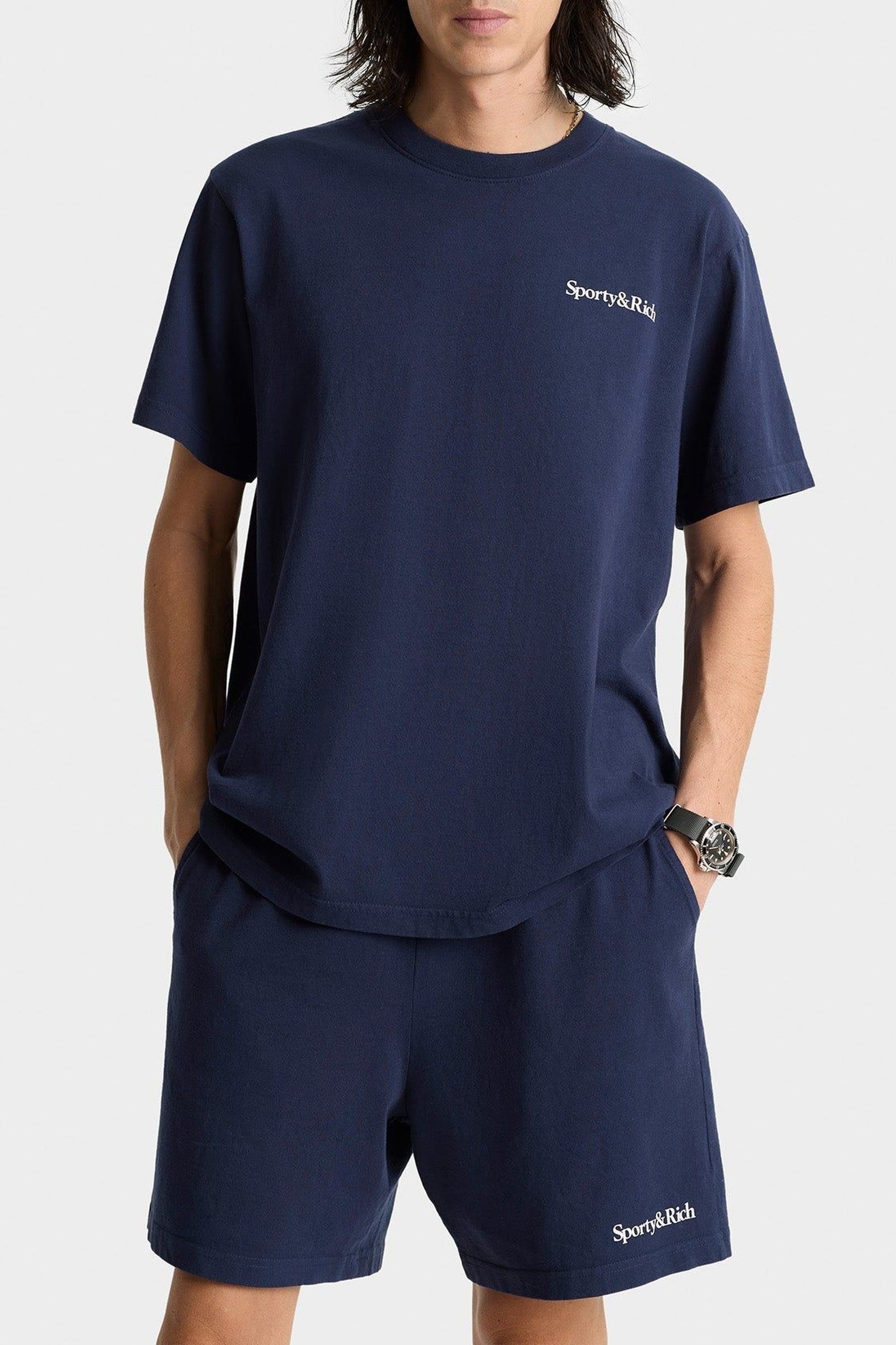 Serif Logo Gym Short - Navy & White