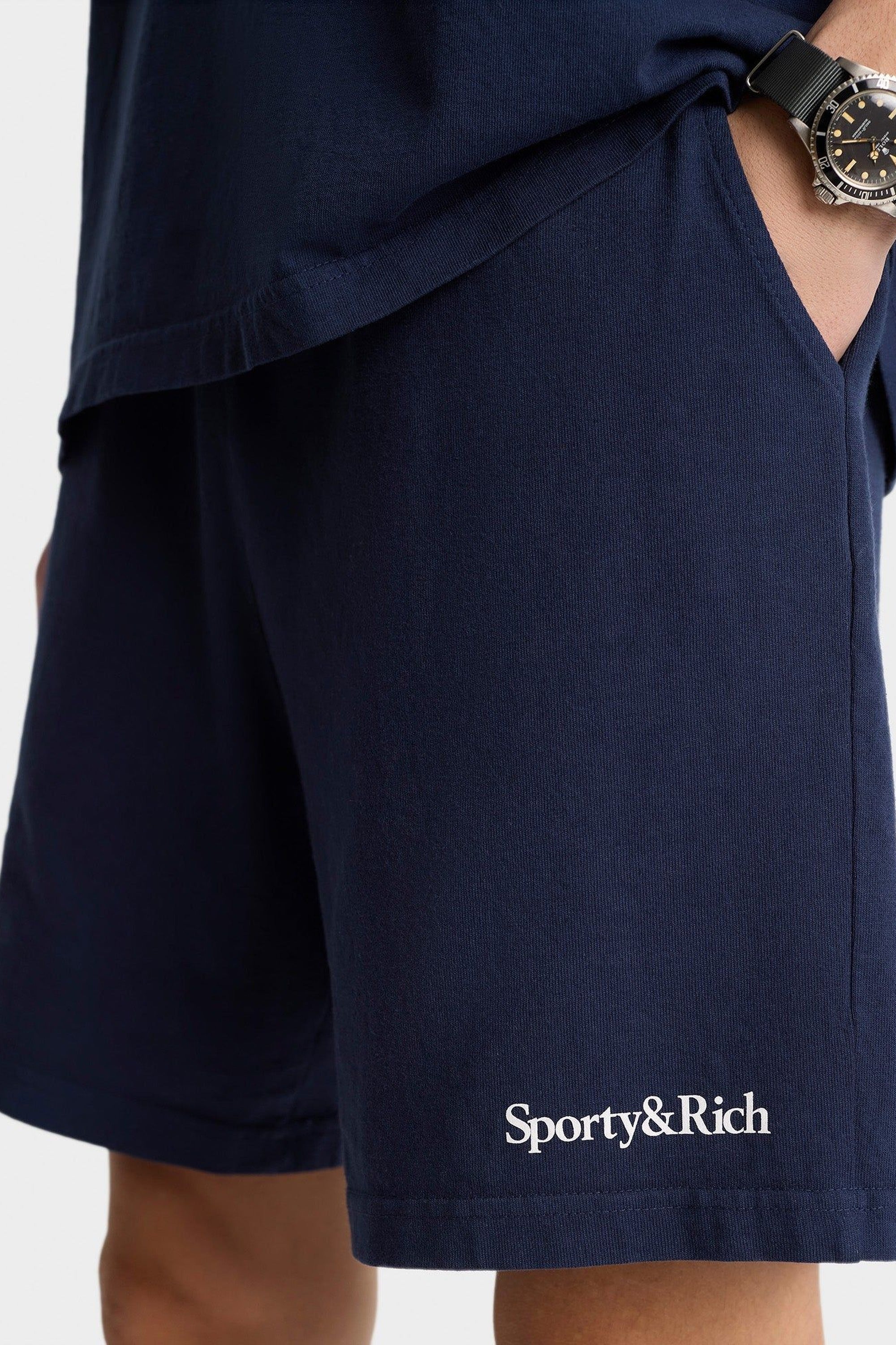 Serif Logo Gym Short - Navy & White