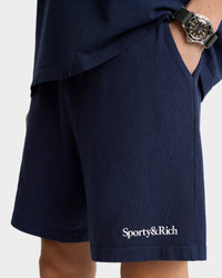 Serif Logo Gym Short - Navy & White