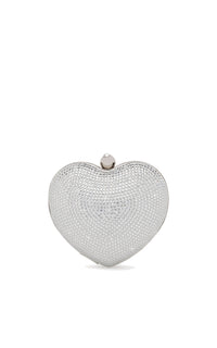 Small Cristal Heart minaudière in leather & rhinestones - White