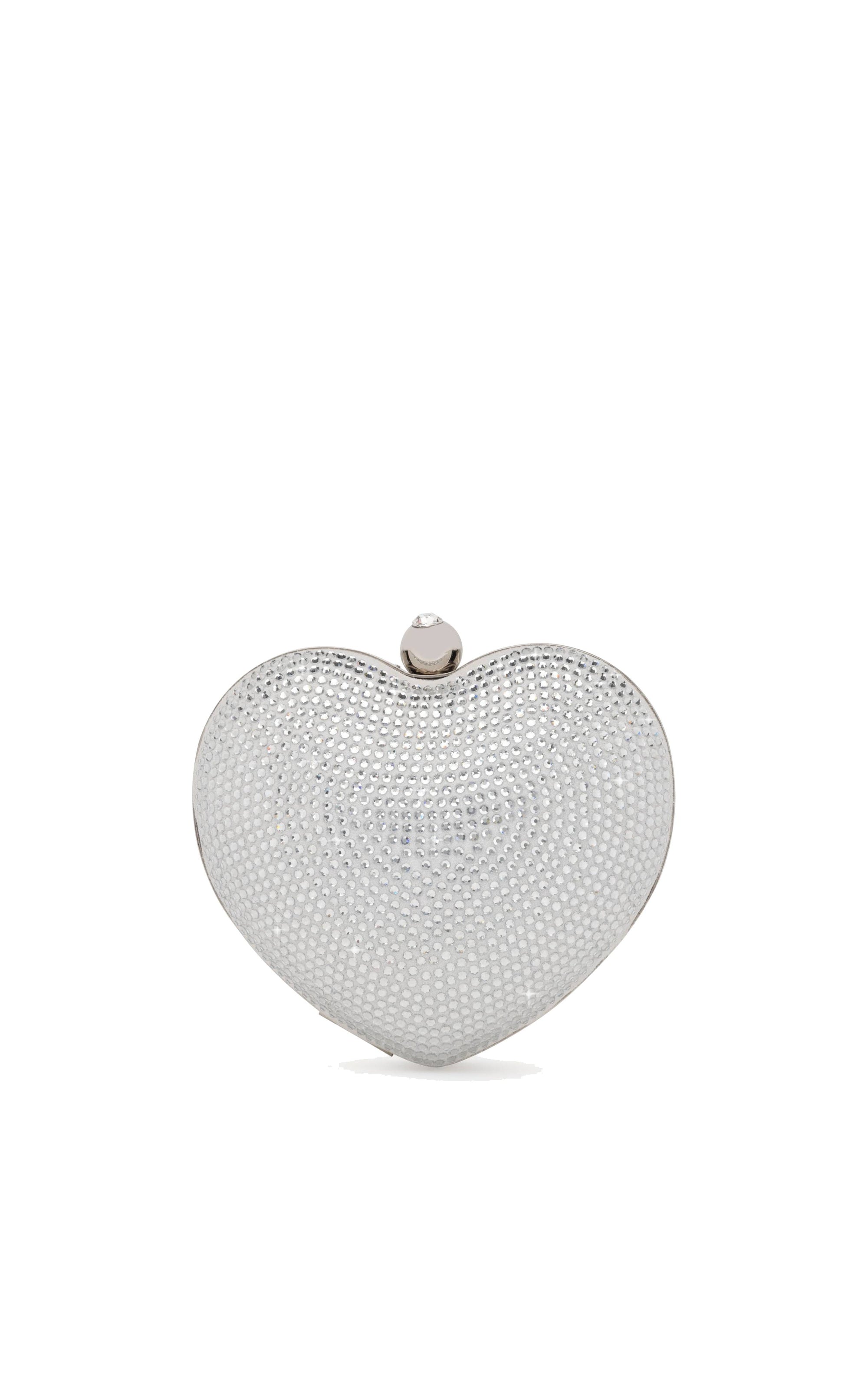 Small Cristal Heart minaudière in leather & rhinestones - White