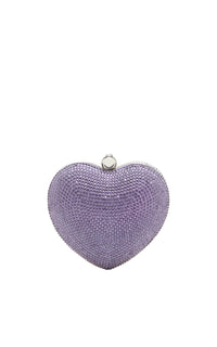 Small Cristal Heart minaudière in leather & rhinestones - Lavender