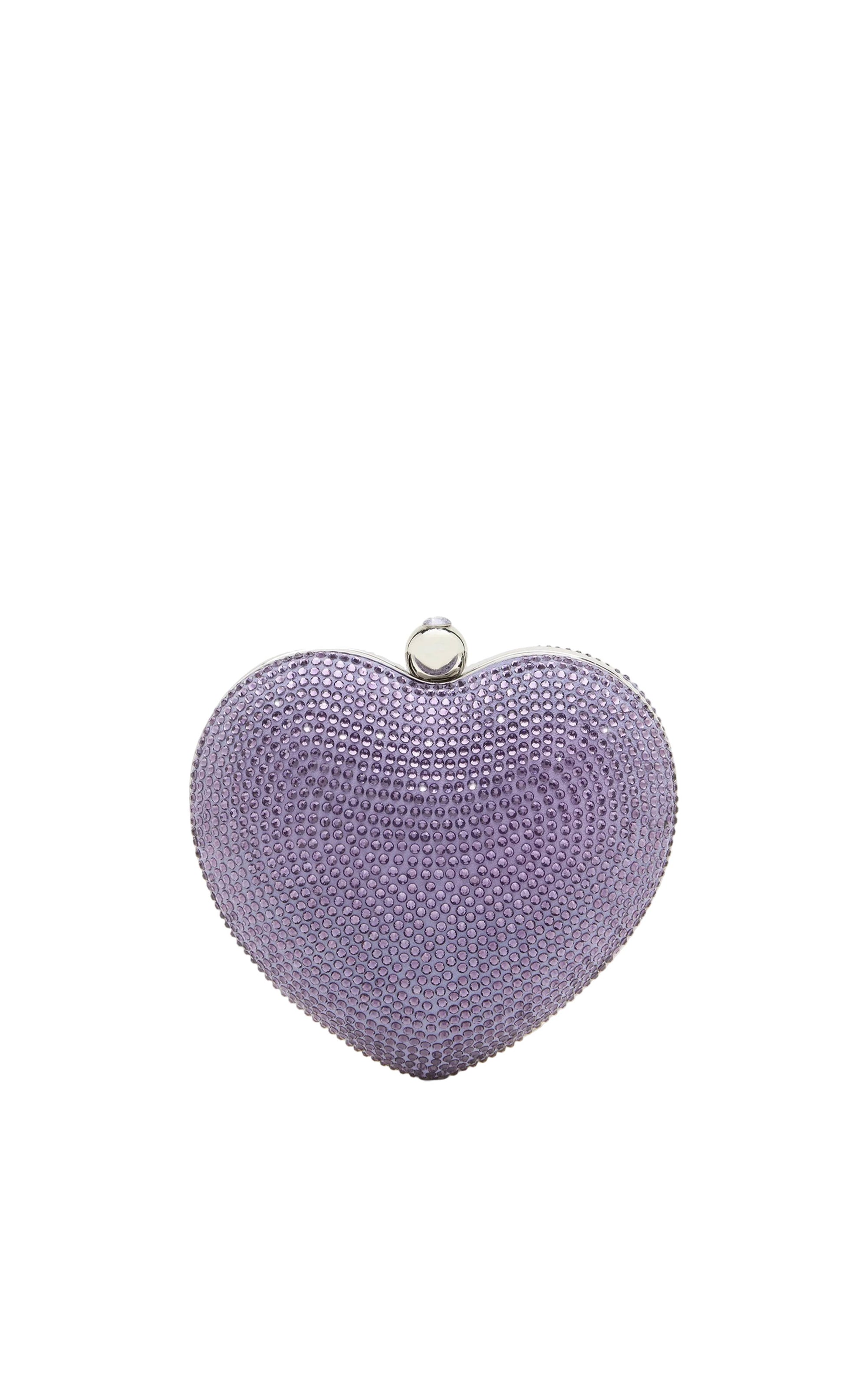 Small Cristal Heart minaudière in leather & rhinestones - Lavender