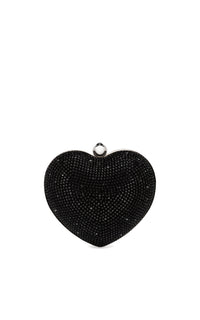 Small Cristal Heart minaudière in leather & rhinestones - Black