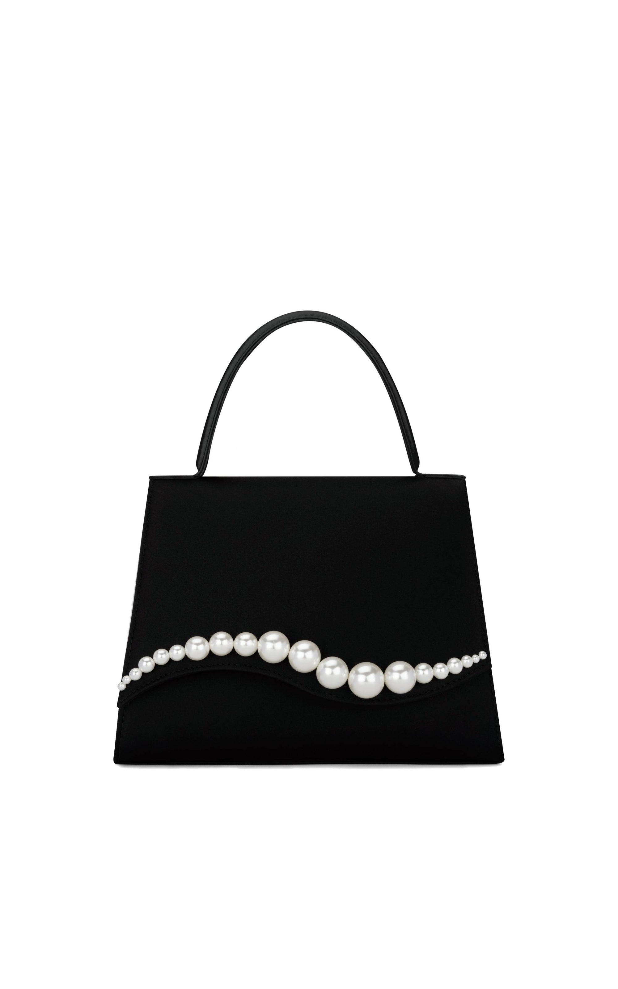 Small silk & pearl Sirène handbag - Black