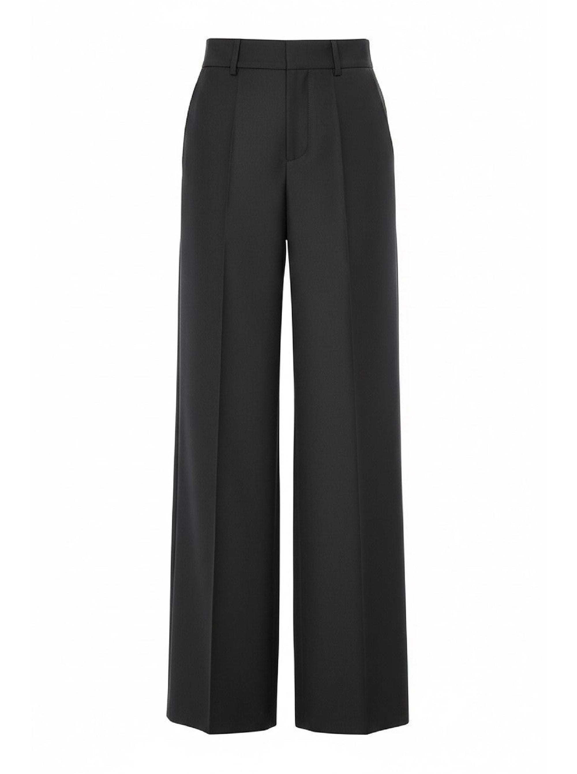 Pantalon tailleur à jambes larges en laine - Black