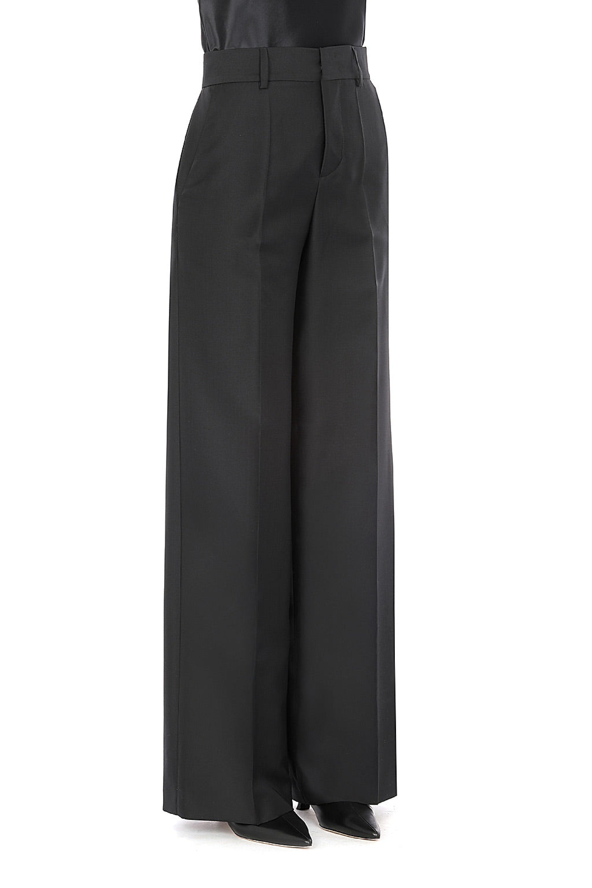 Pantalon tailleur à jambes larges en laine - Black