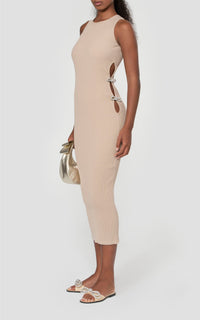 Bow midi dress embellished with rhinestones - Nude