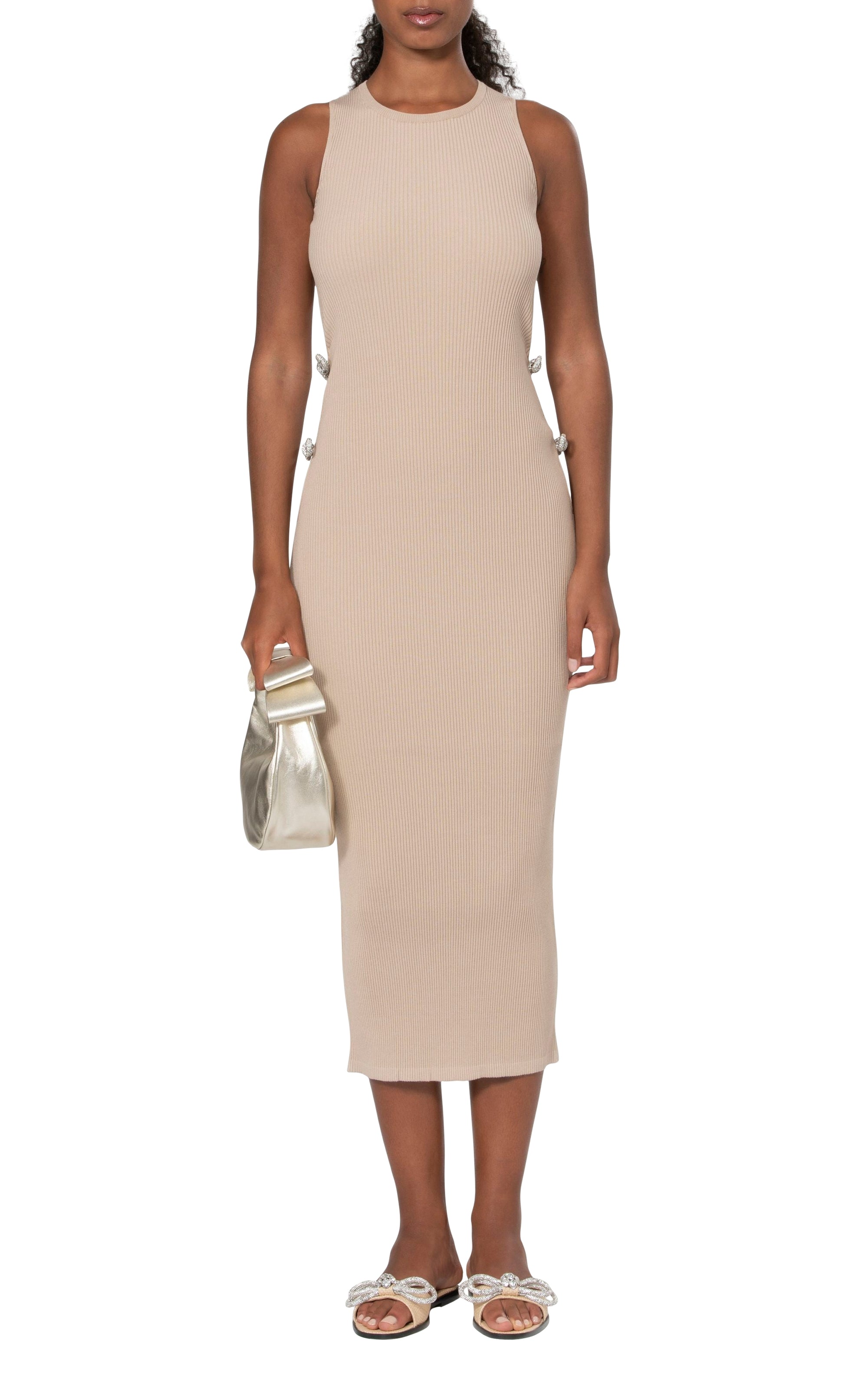Bow midi dress embellished with rhinestones - Nude