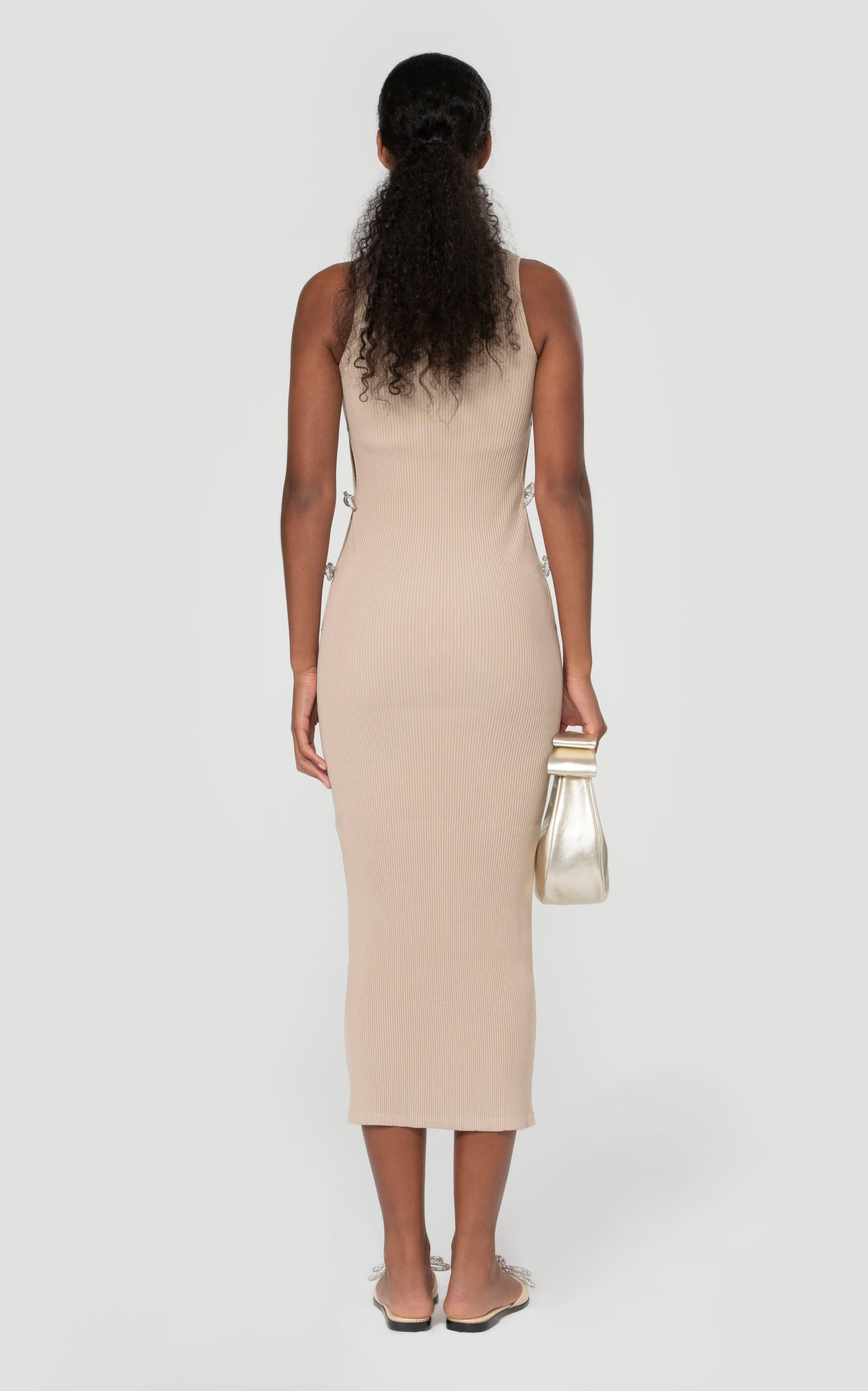 Bow midi dress embellished with rhinestones - Nude