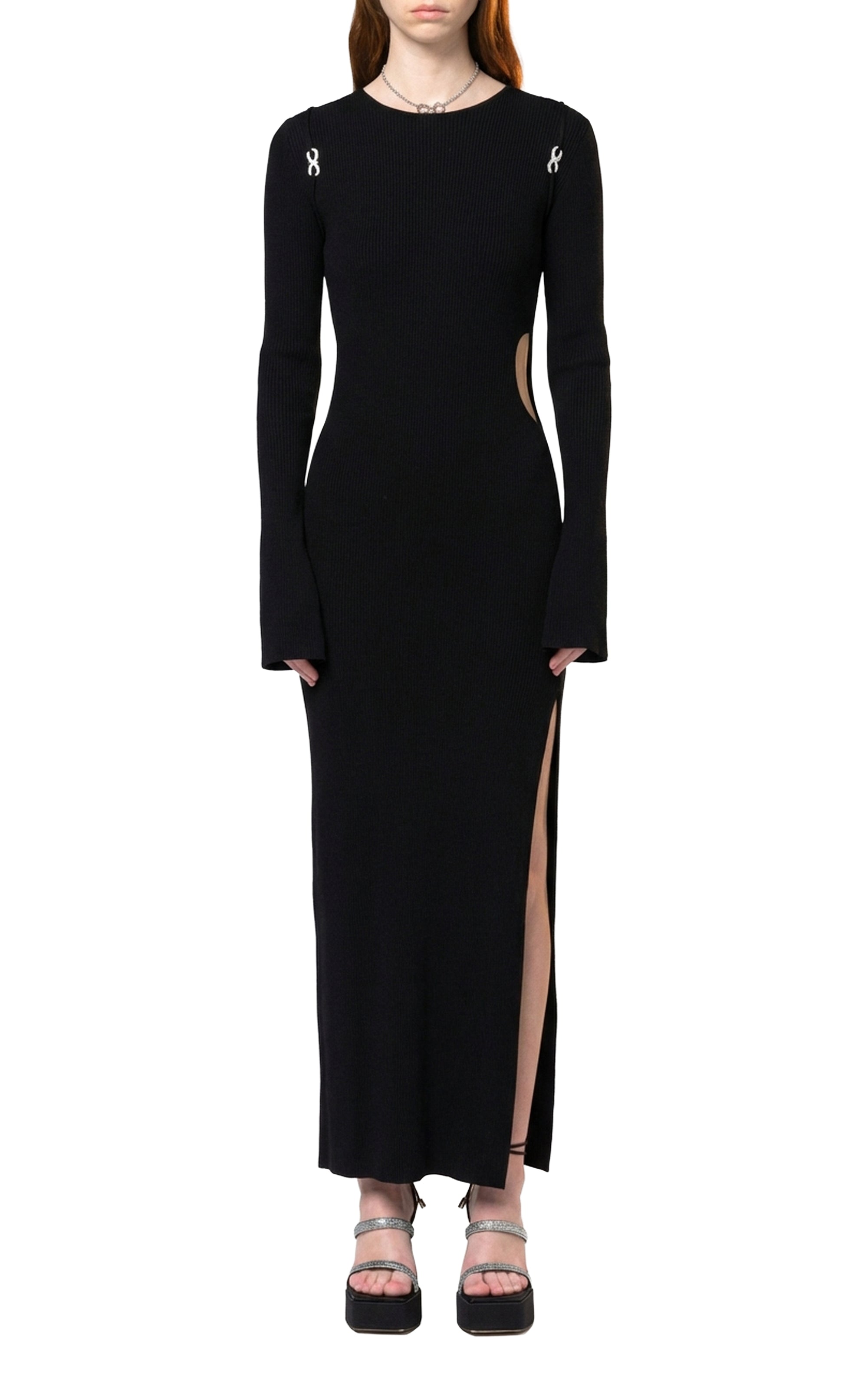 Bow cut-out midi dress with rhinestone embellishments - Black