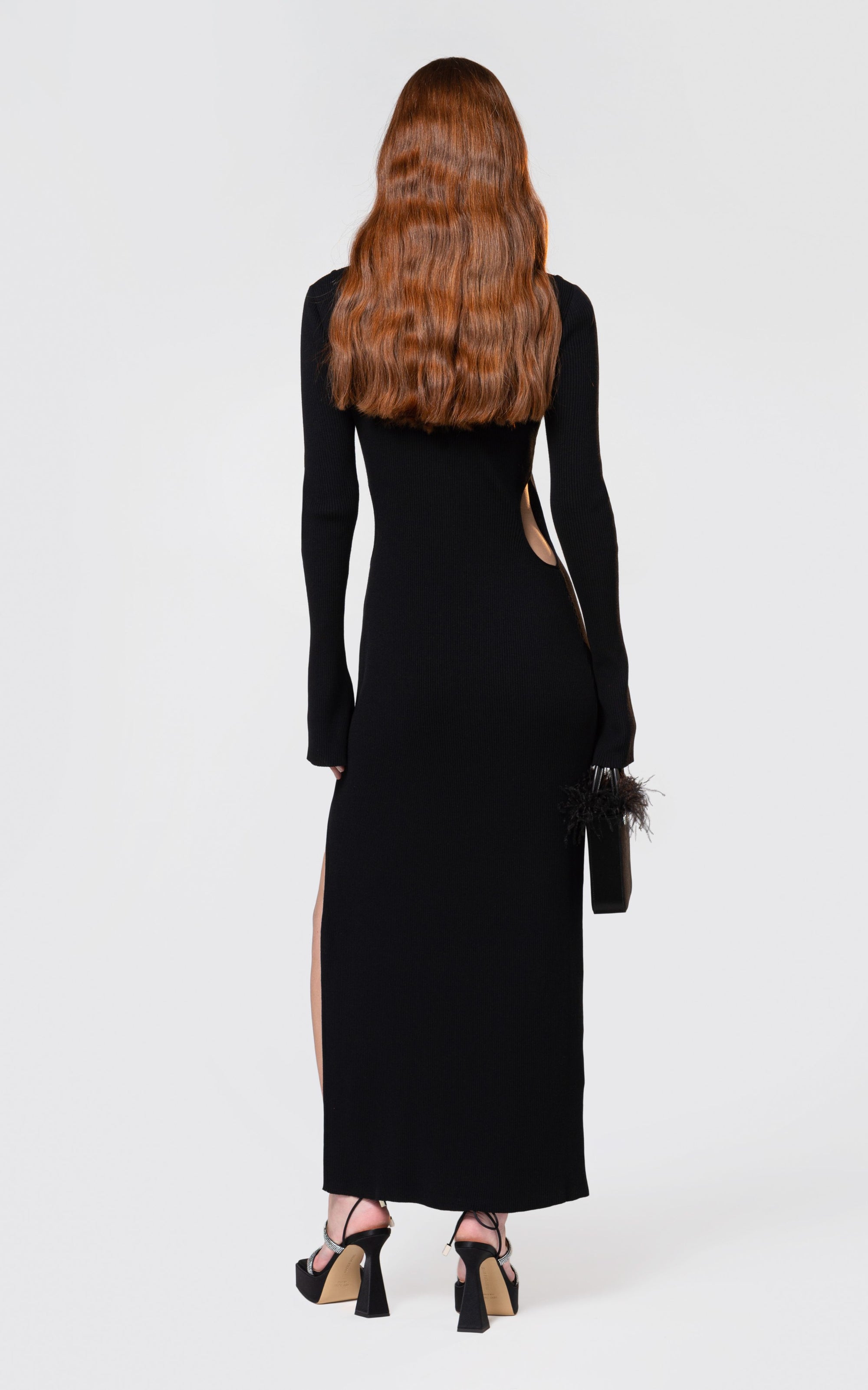 Bow cut-out midi dress with rhinestone embellishments - Black