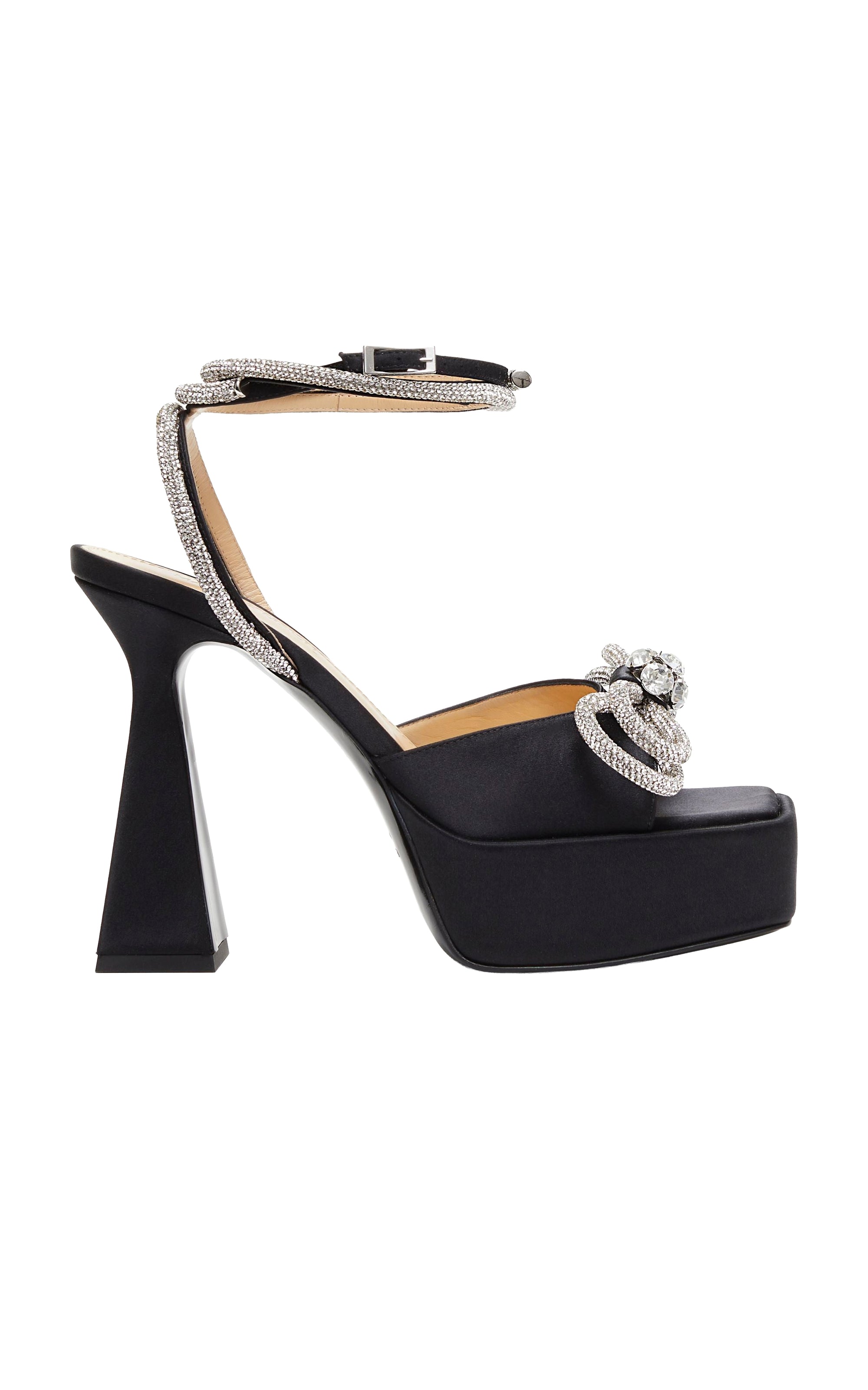 Double Bow 140 platform sandals in silk & rhinestone - Black