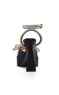 Double Bow 140 platform sandals in silk & rhinestone - Black