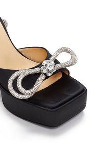 Double Bow 140 platform sandals in silk & rhinestone - Black
