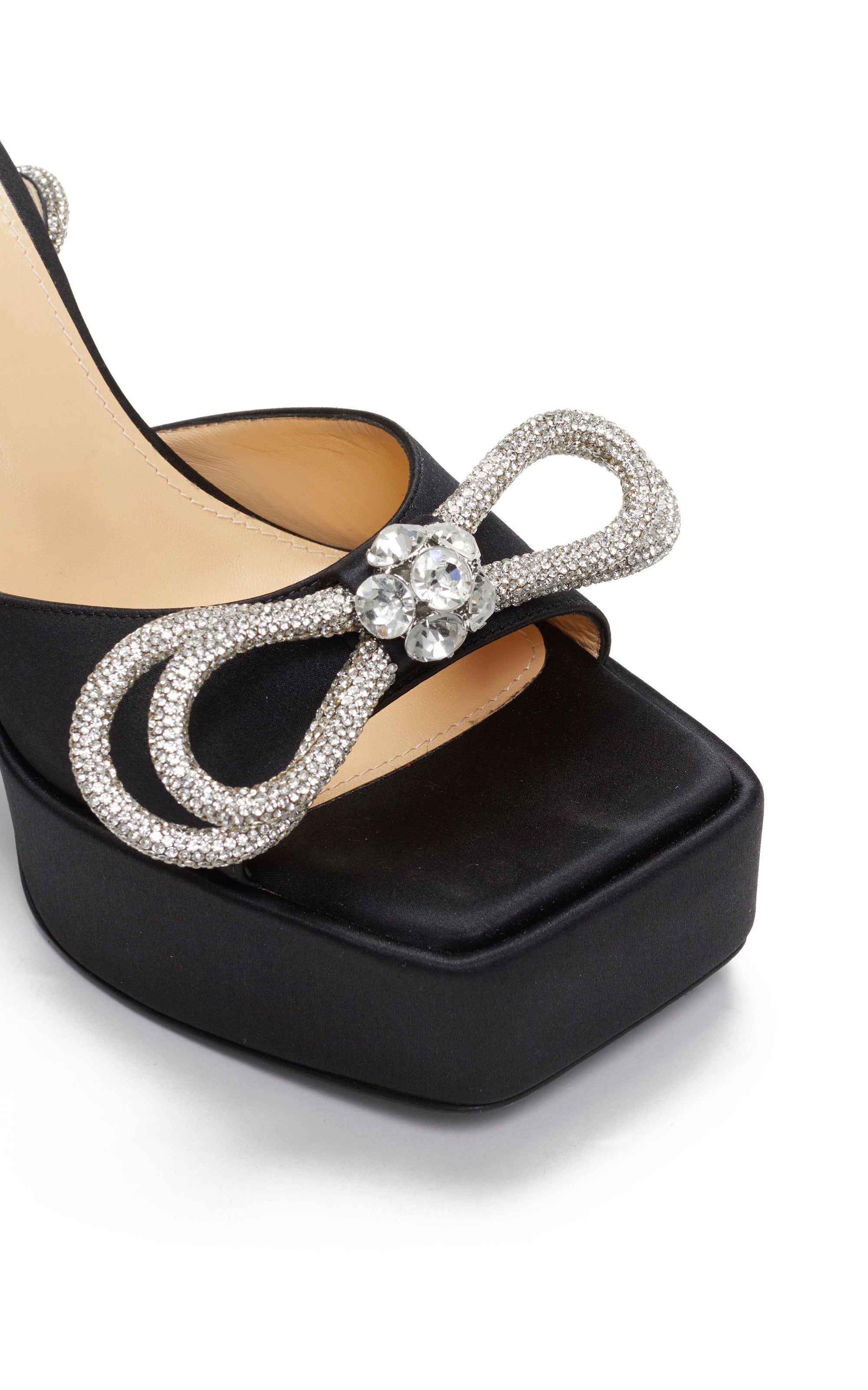 Double Bow 140 platform sandals in silk & rhinestone - Black